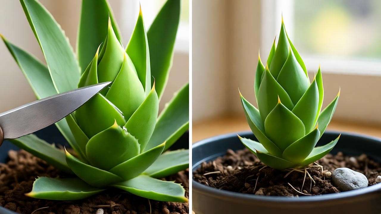 Step-by-step propagation of sisal agave pup in cactus mix.
