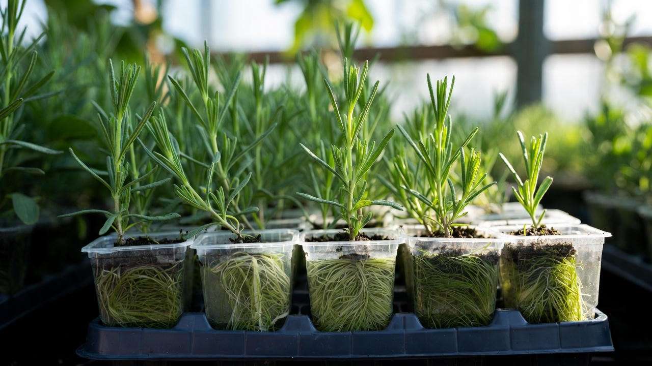 Successfully rooted Lavandula Grosso semi-hardwood cuttings ready for planting