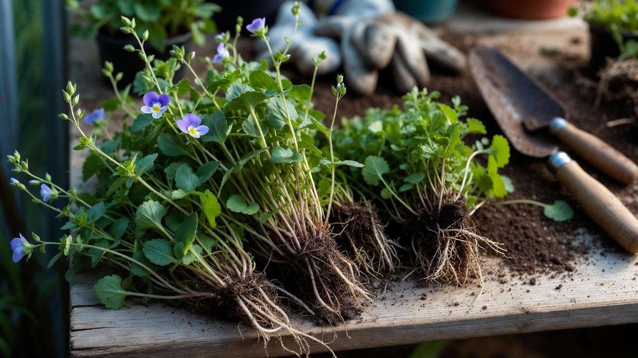 Dividing Georgia Blue speedwell plant for easy propagation and free plants