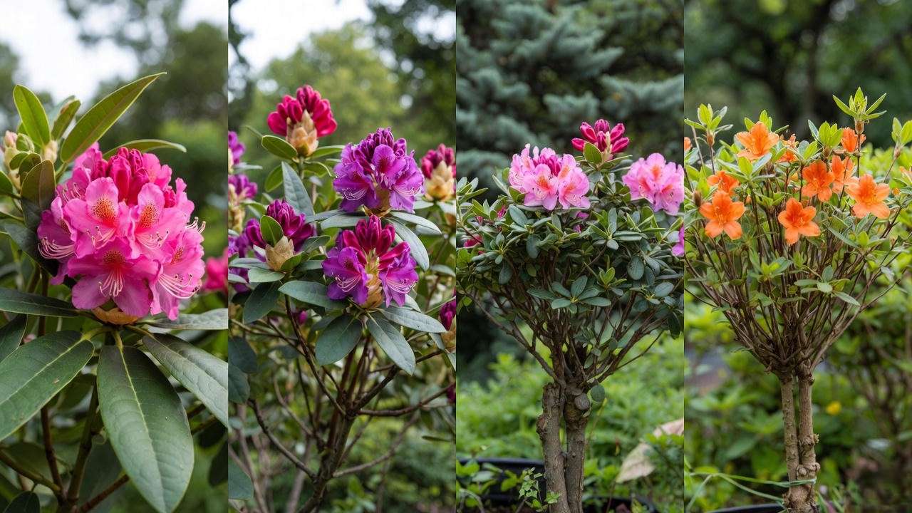 Different types of rhododendrons showing correct pruning for each variety