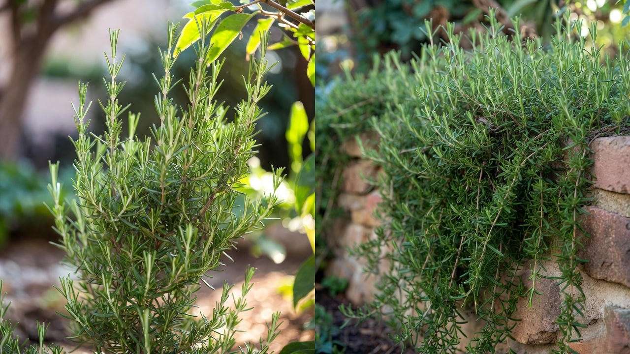 Before and after pruning creeping rosemary for lush trailing growth