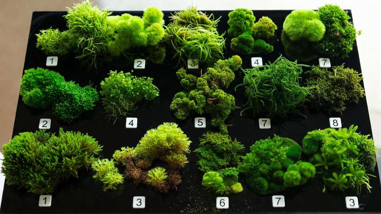 Side-by-side visual comparison of the 10 best aquarium moss plants for beginners