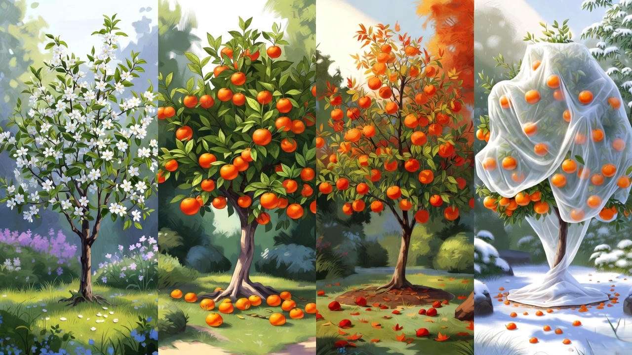 Blood orange citrus tree care through spring, summer, fall, and winter seasons.