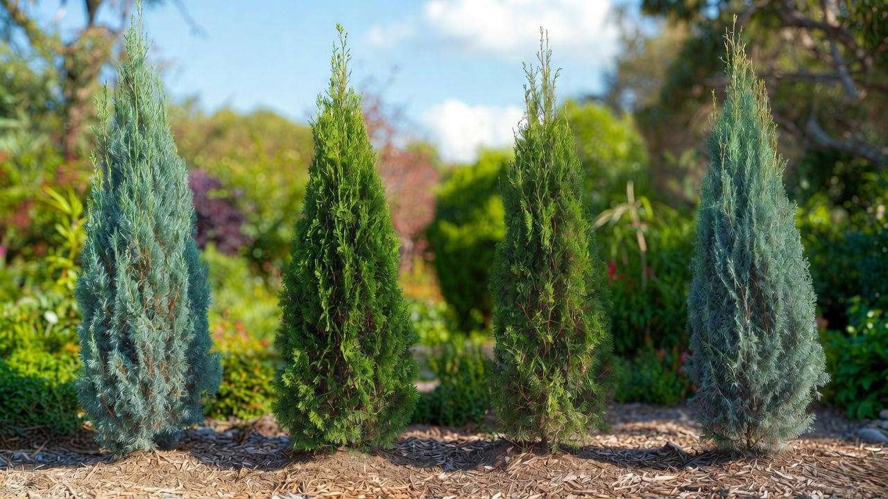 Comparison of the narrowest columnar evergreen trees for privacy 2025