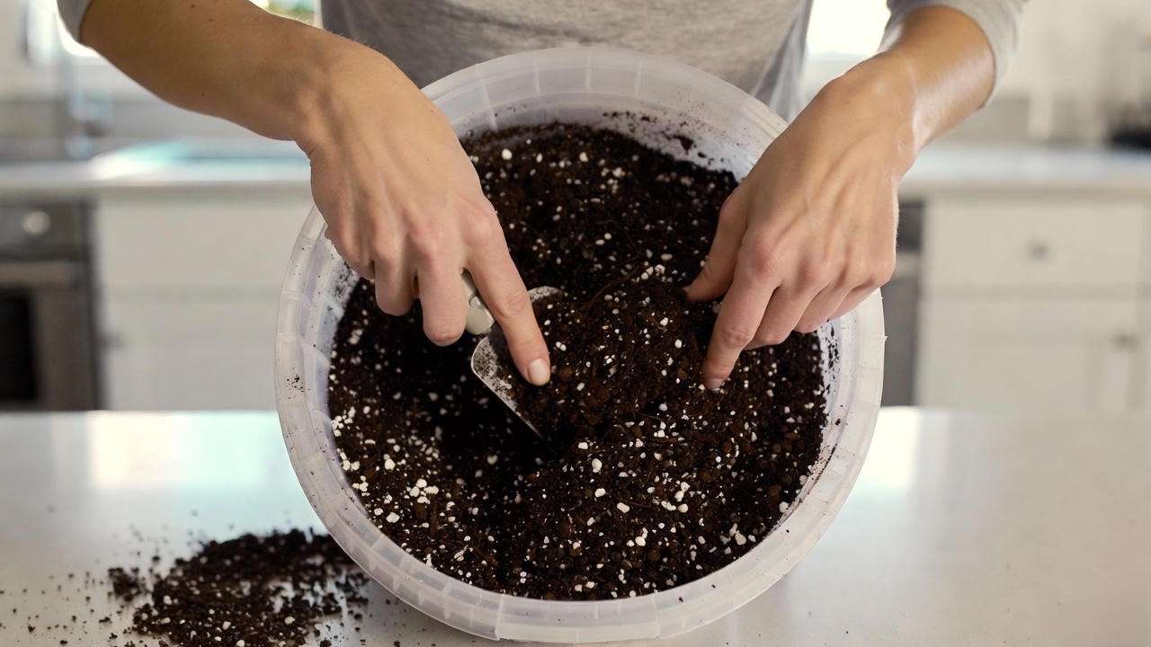 Homemade well-draining potting mix for indoor pepper plants