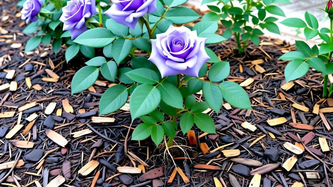 Sterling silver rose plant in well-draining loamy soil with organic mulch."