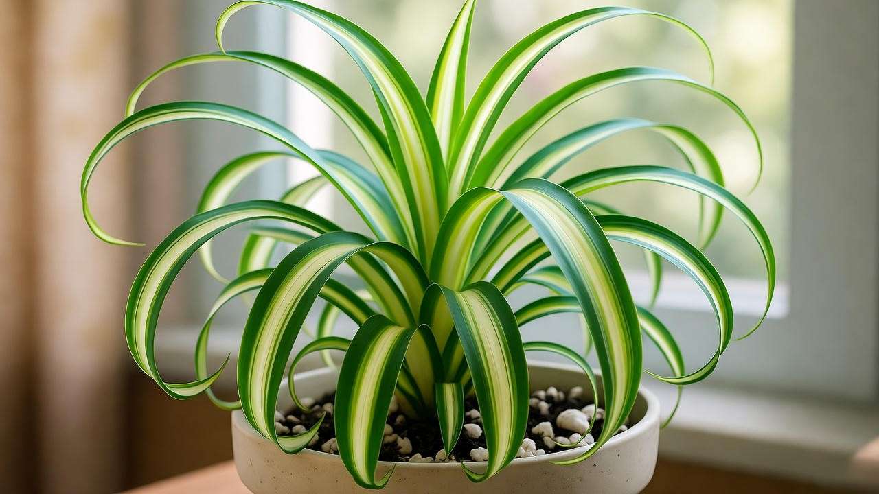 Hawaiian Spider Plant in a well-draining pot with perlite near a bright window.