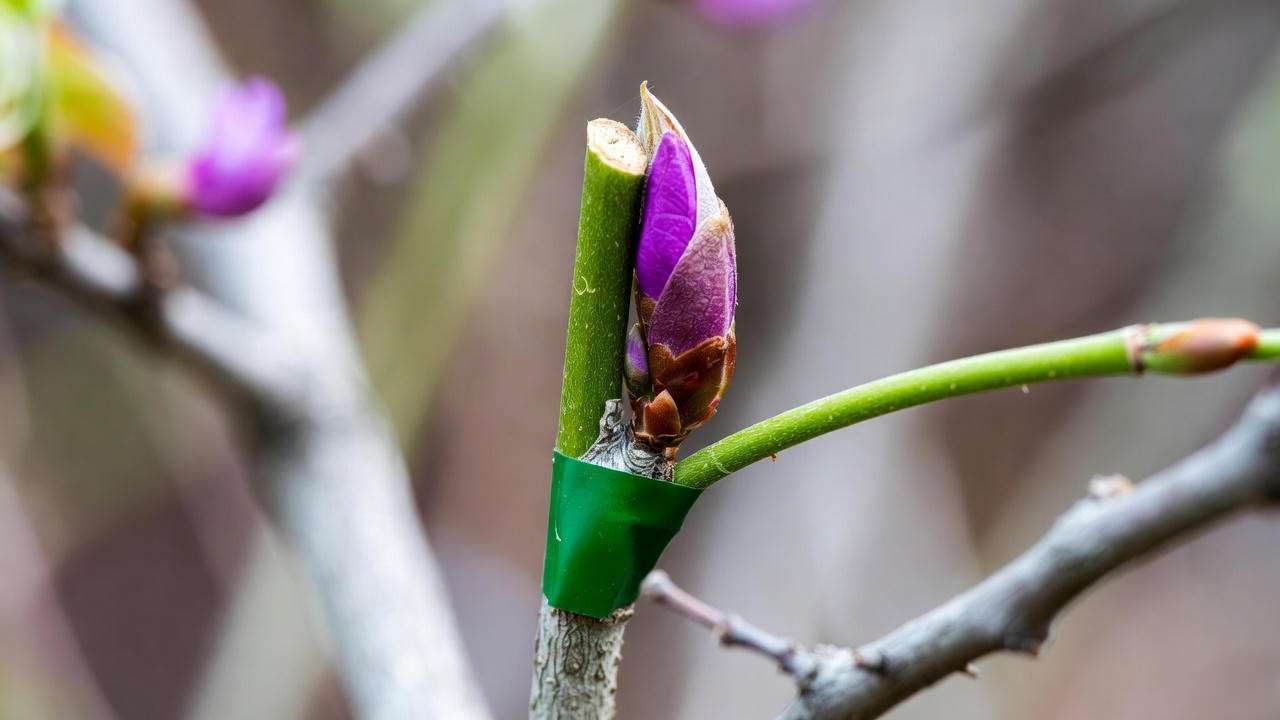 Whip-and-tongue graft on eastern redbud for faster blooming
