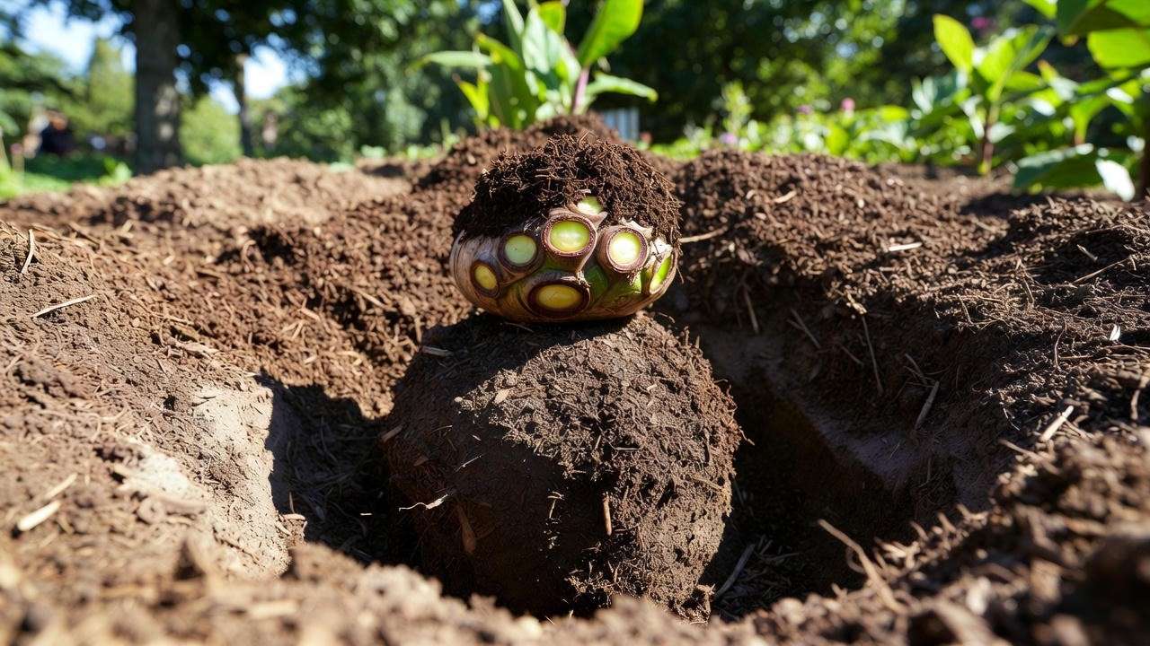 Canna volcano planting technique – correct depth and orientation for rhizomes