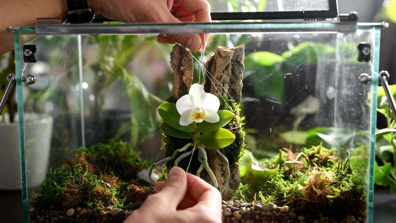 How to mount miniature orchids in a closed terrarium without rot