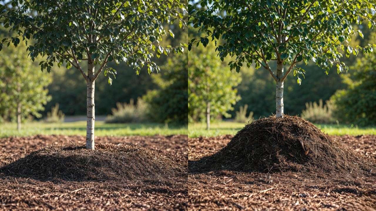 Correct mulch donut vs harmful mulch volcano on young maple tree