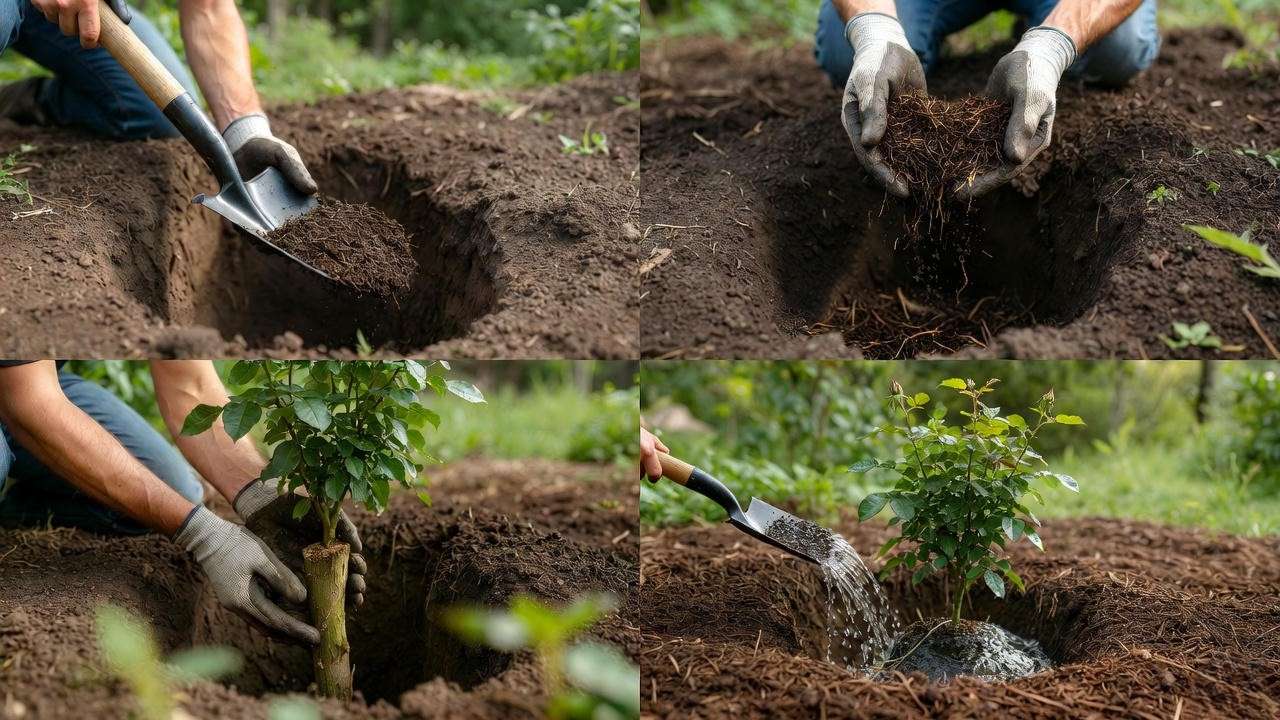 Step-by-step planting guide for ground cover roses – proper hole, soil amendments, depth and mulching