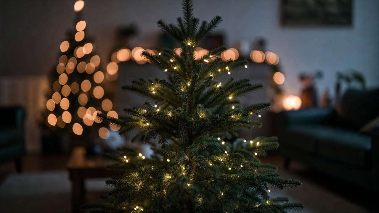 Norfolk Island Pine with fairy lights as low-light holiday decor
