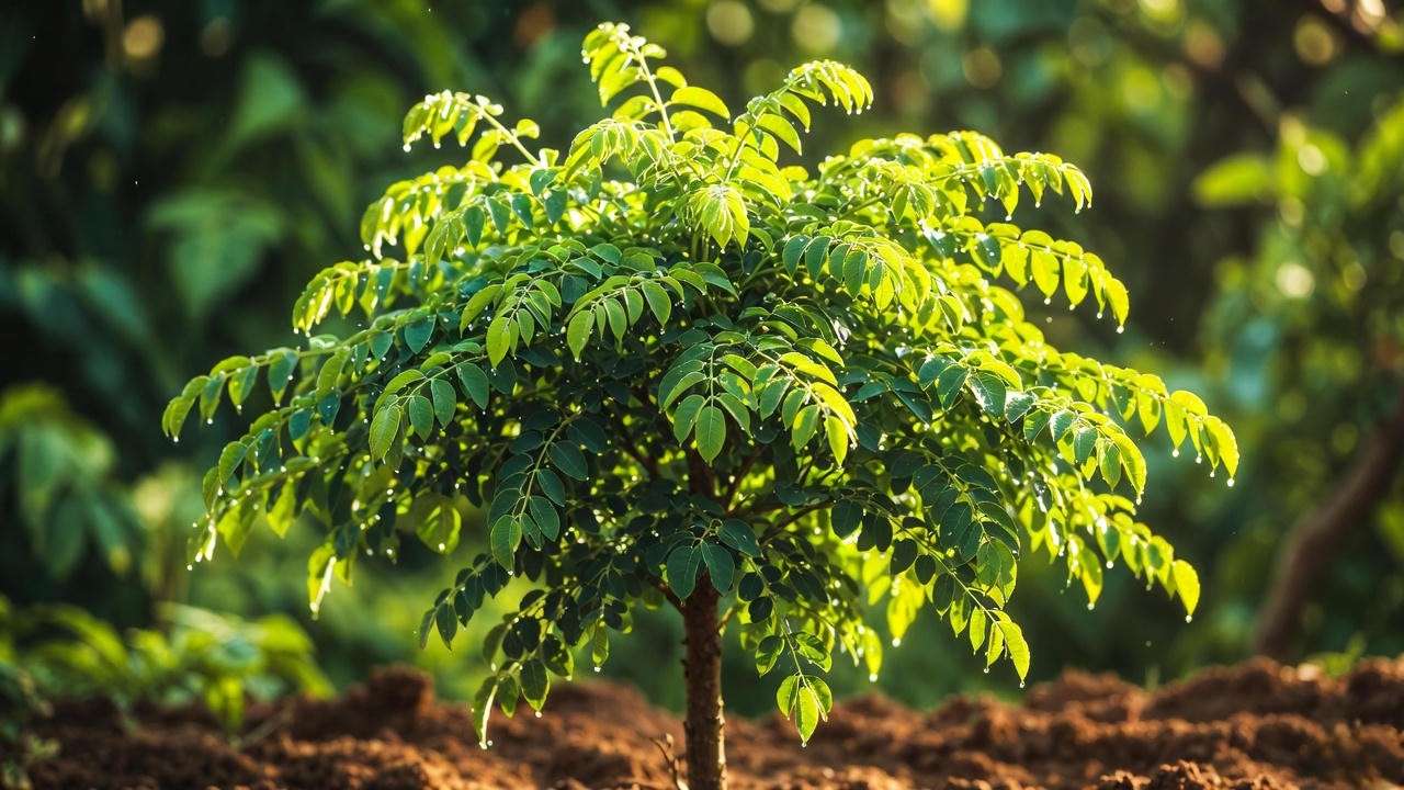 Healthy moringa tree getting perfect sunlight and water