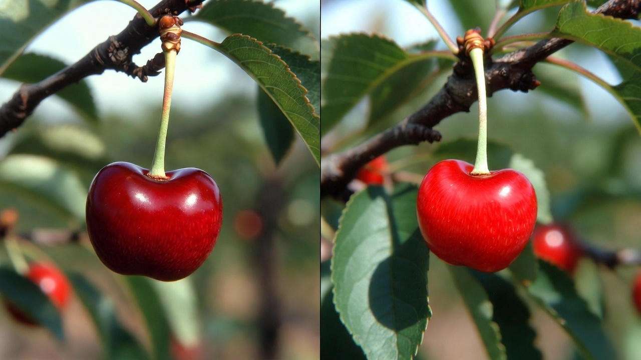 weet cherry vs sour cherry comparison on tree for pruning identification