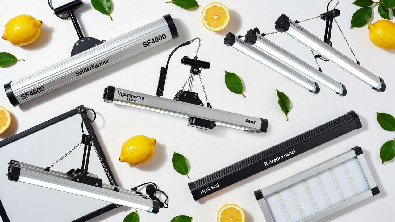 Top 7 best grow lights for lemon trees 2025 arranged with fresh lemons