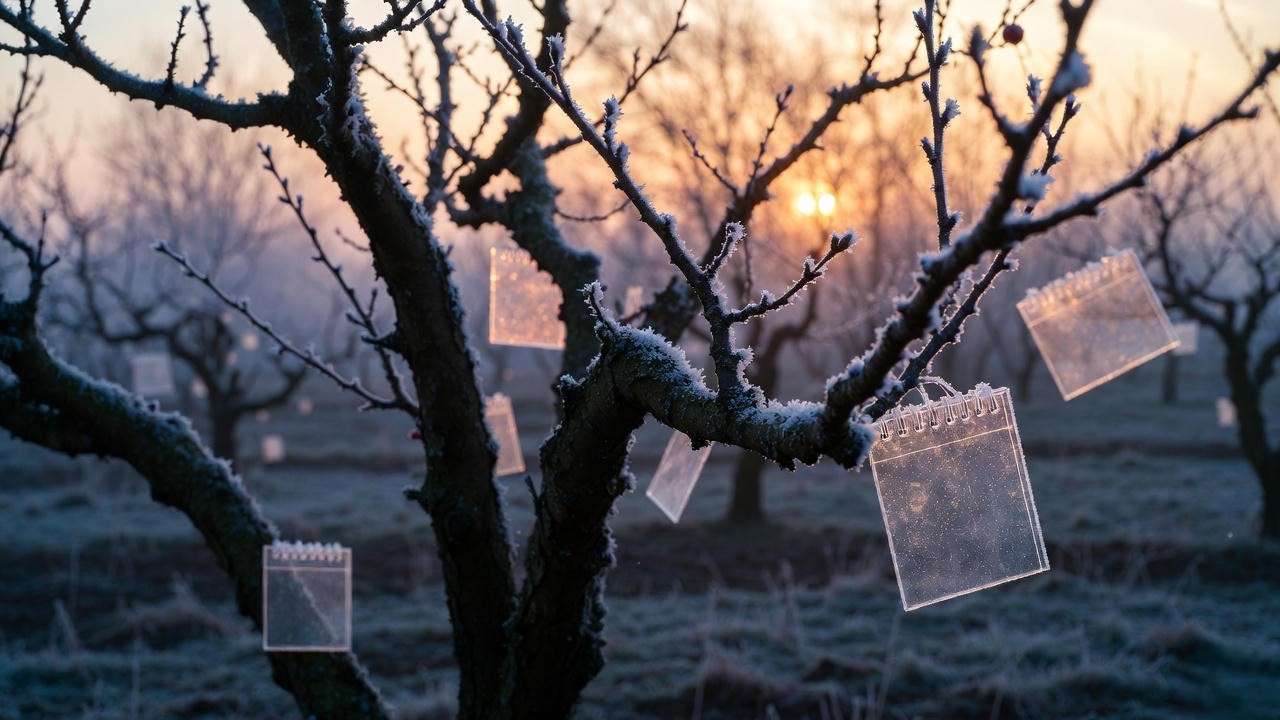 Cherry tree in late winter dormant season ready for pruning