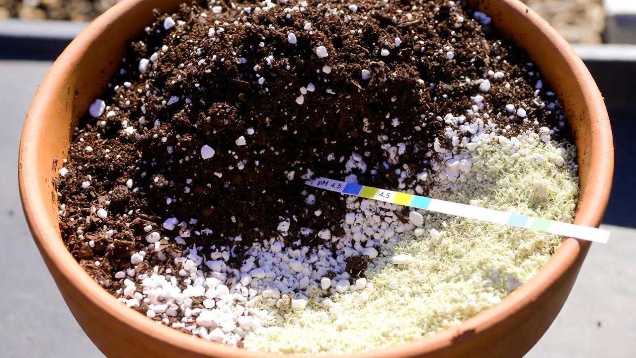 Ideal acidic soil mix for Sunshine Blue blueberry with pH 4.5