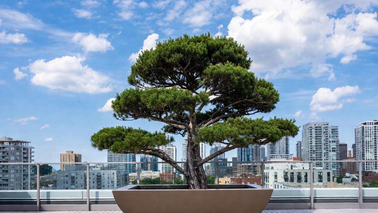 Mature Thunderhead pine tree growing successfully in large container