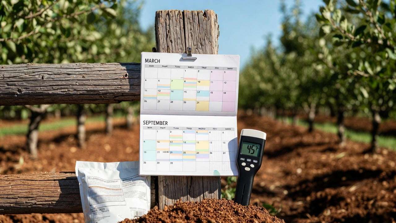 apple tree fertilization calendar with soil temperature trigger in orchard