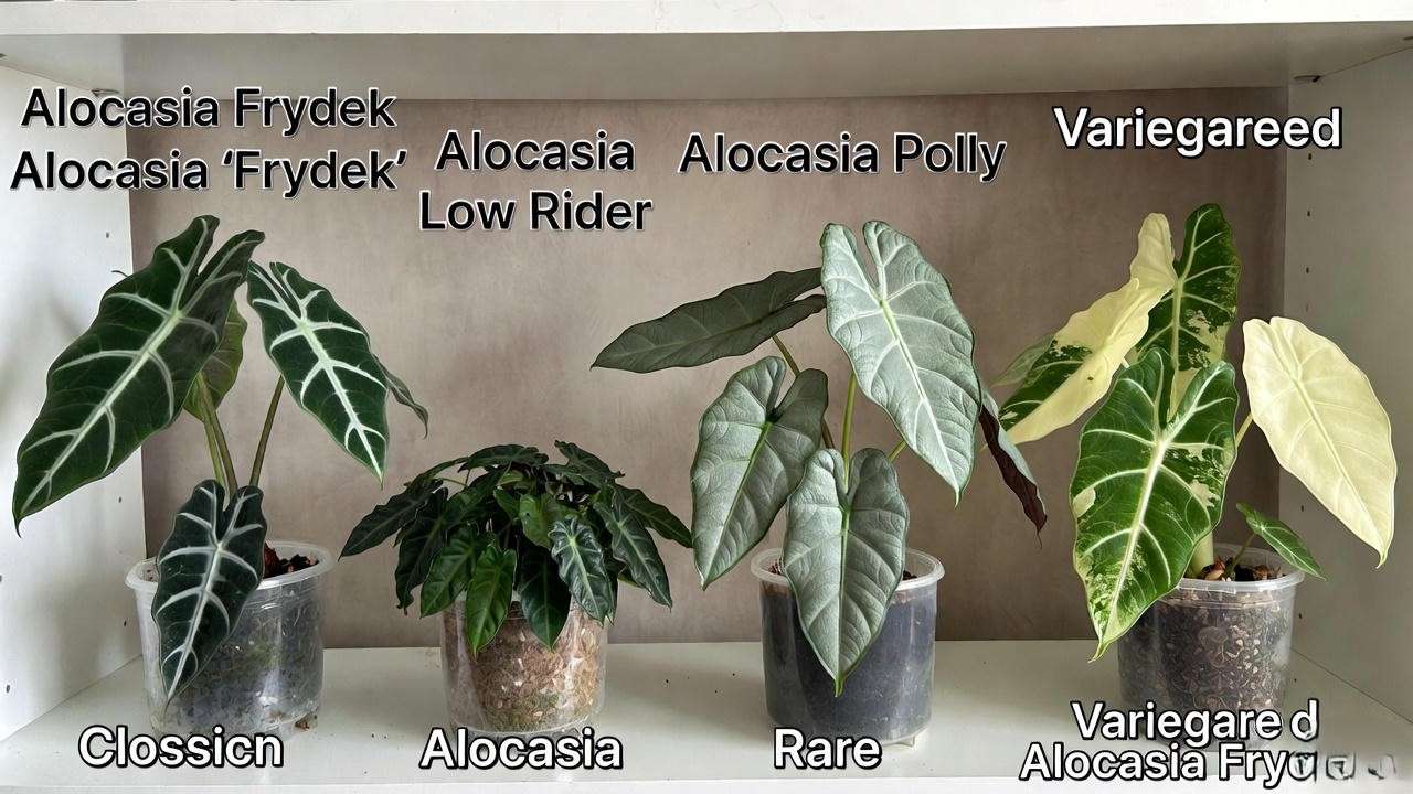 Frizzle Sizzle varieties comparison including Low Rider, Polly and variegated