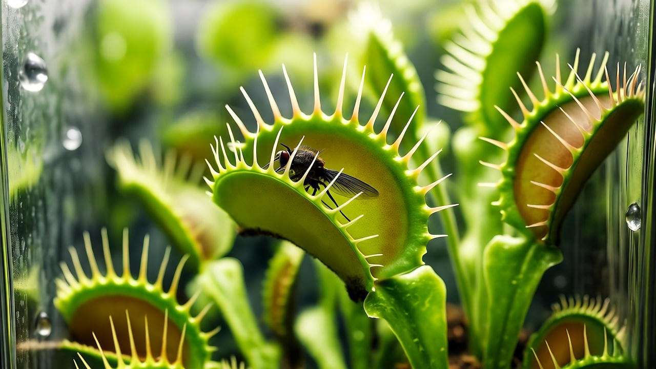 enus Flytrap snapping shut in a humid terrarium.