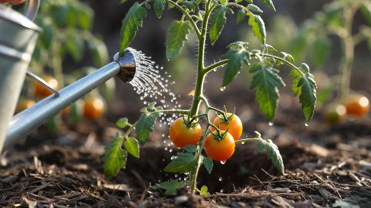 Proper deep watering method for Sungold tomato plants to prevent cracking