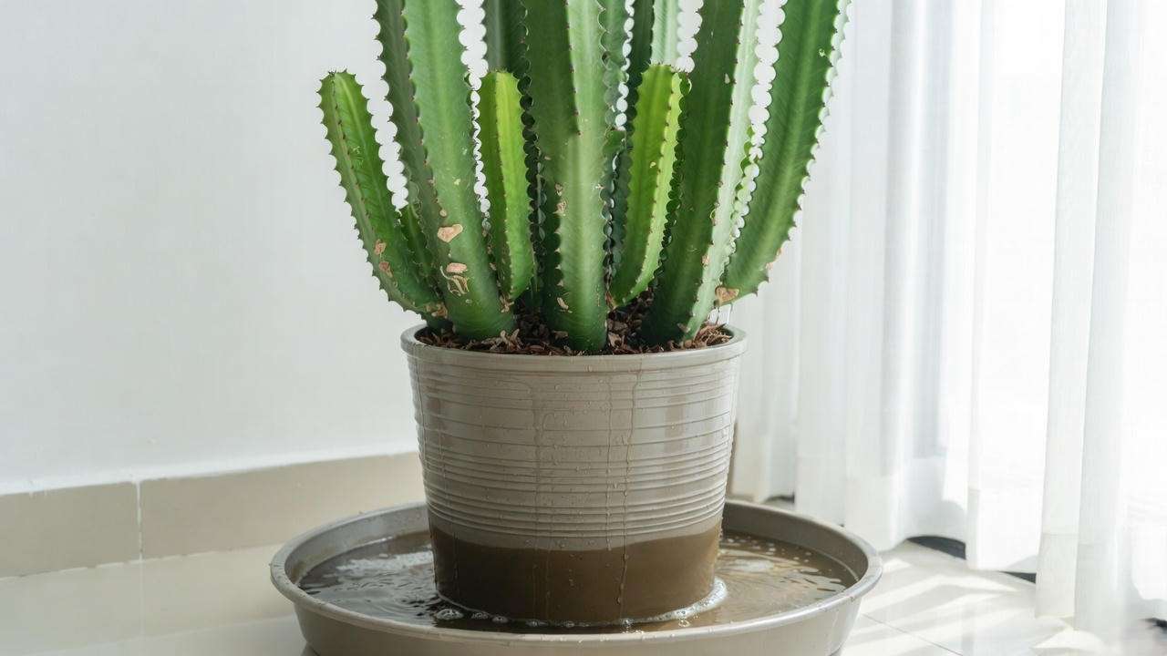 Bottom watering technique for large tall succulent plants to prevent root rot