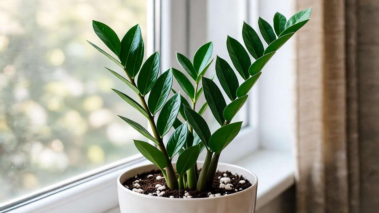 ZZ plant in well-draining pot near window with indirect light