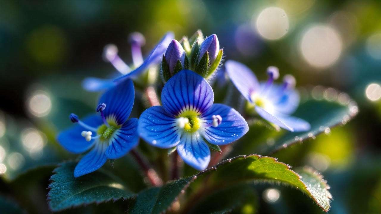 Close-up of Georgia Blue speedwell plant flowers showing intense cobalt-blue color and white eye
