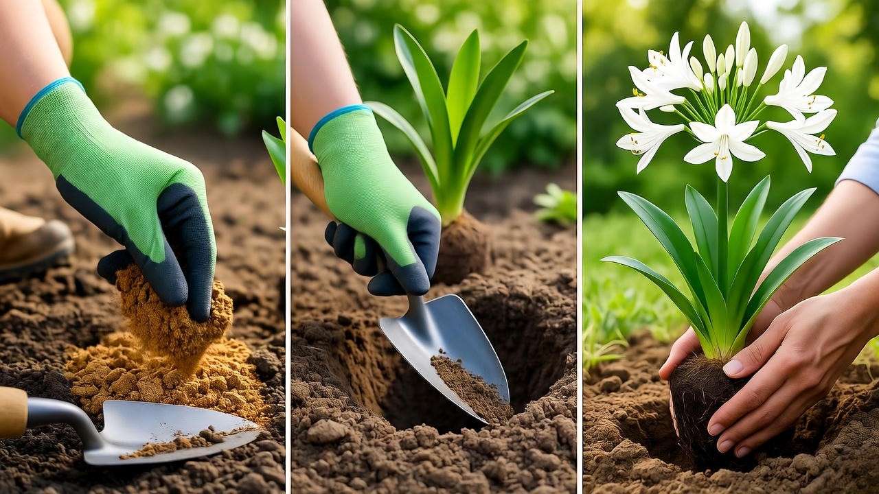 Step-by-step guide to planting white agapanthus in a garden