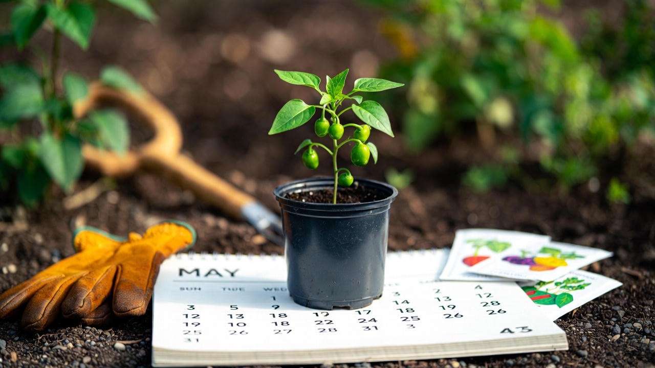 Shishito pepper seedling ready for transplant in late spring
