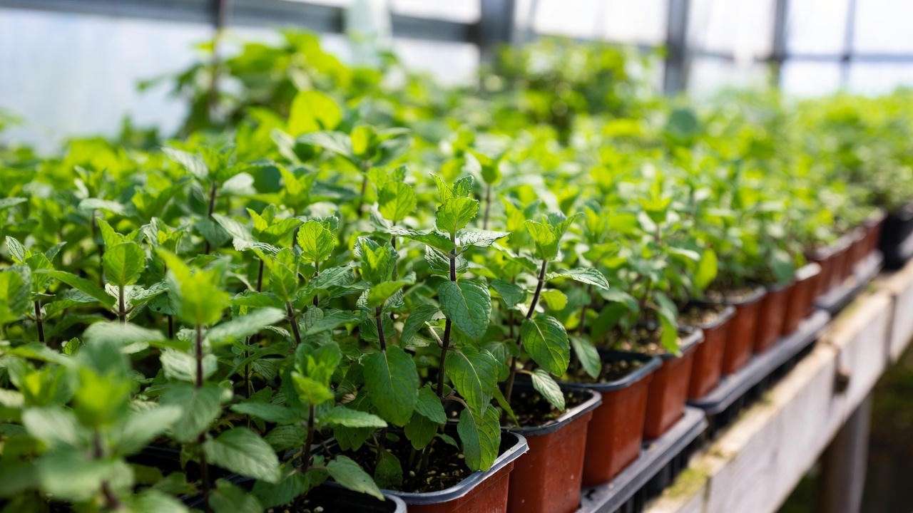 Healthy chocolate mint herb plants for sale at a professional nursery in 2025