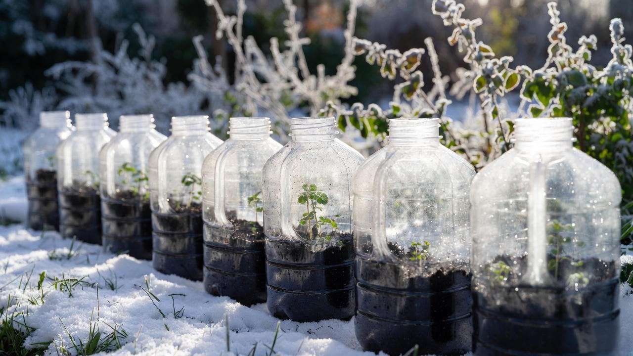 Winter sowing hollyhocks in milk jug greenhouses during winter”