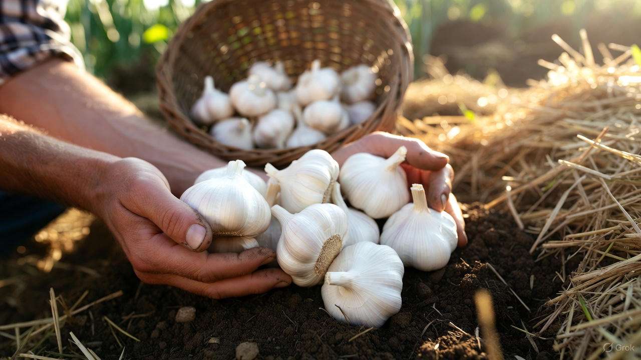 Harvesting Year-1 garlic rounds grown from bulbils