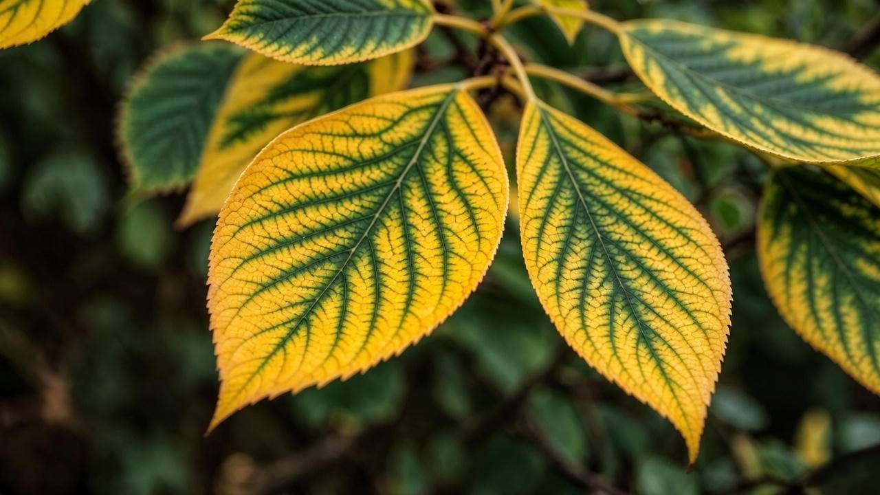 Cleveland Select flowering pear tree leaves with severe interveinal chlorosis from iron deficiency