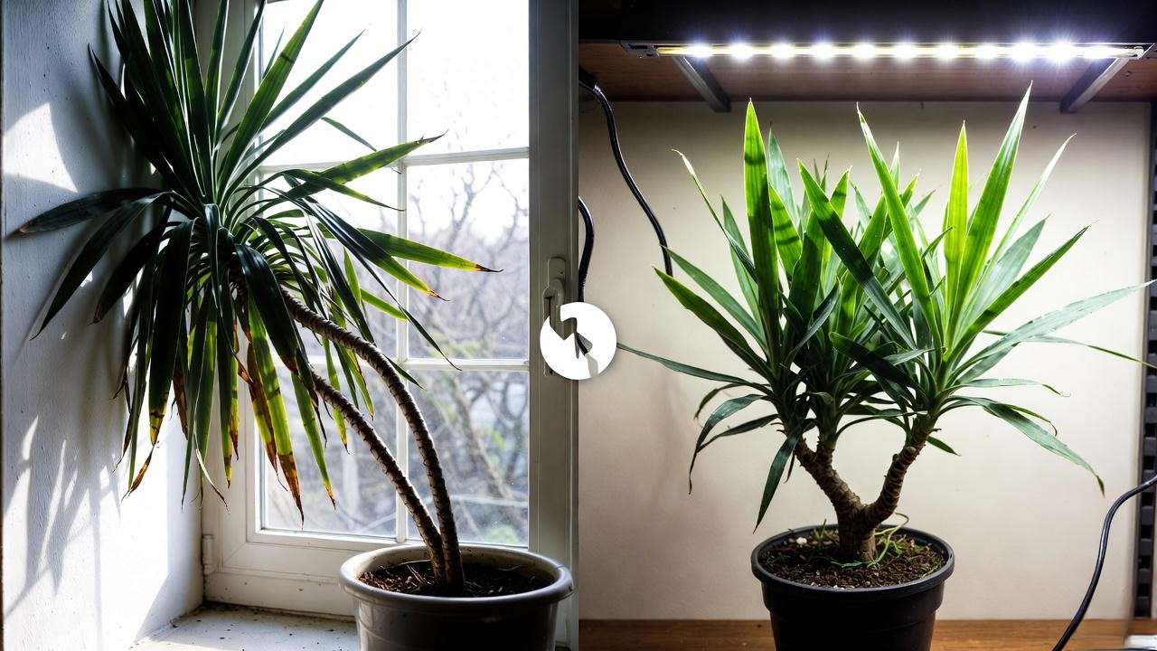 Yucca elata light comparison – insufficient light vs proper grow light