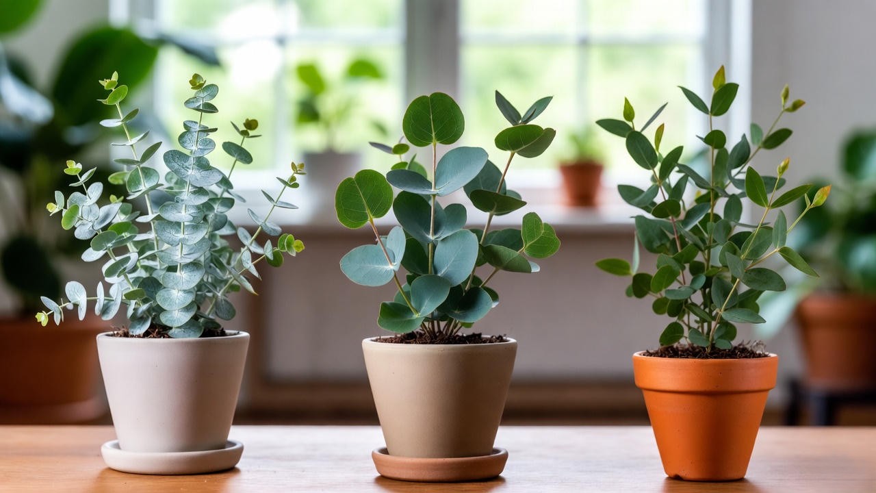 Best indoor eucalyptus varieties including Silver Dollar, Baby Blue, and Gunnii in pots for growing eucalyptus plant indoors