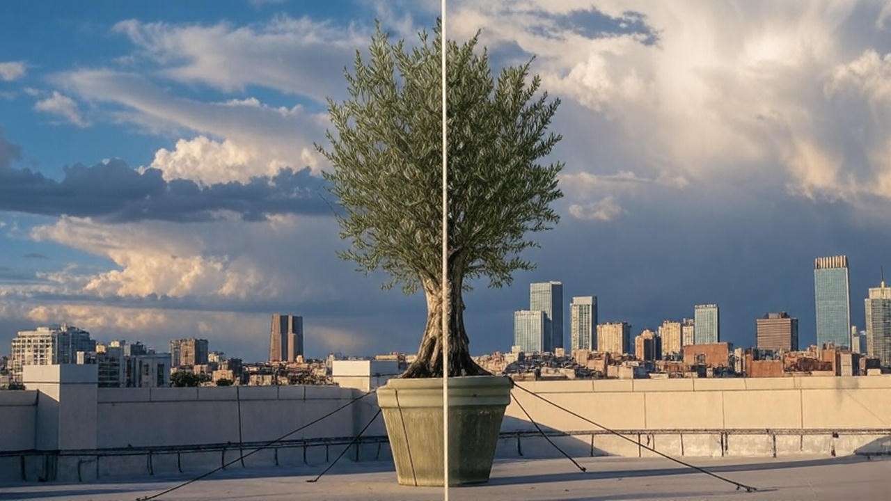Before and after rescuing a failing huge tree in a potβ