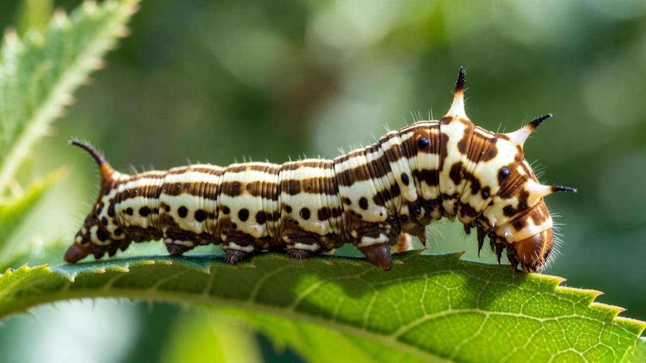 Giant swallowtail caterpillar in bird-poop camouflage stage on native prickly ash