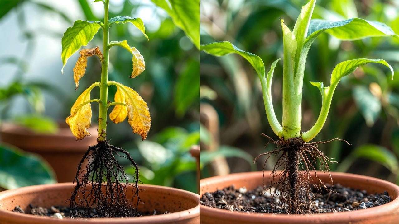 Zeylanica snake plant root rot recovery before and after treatment