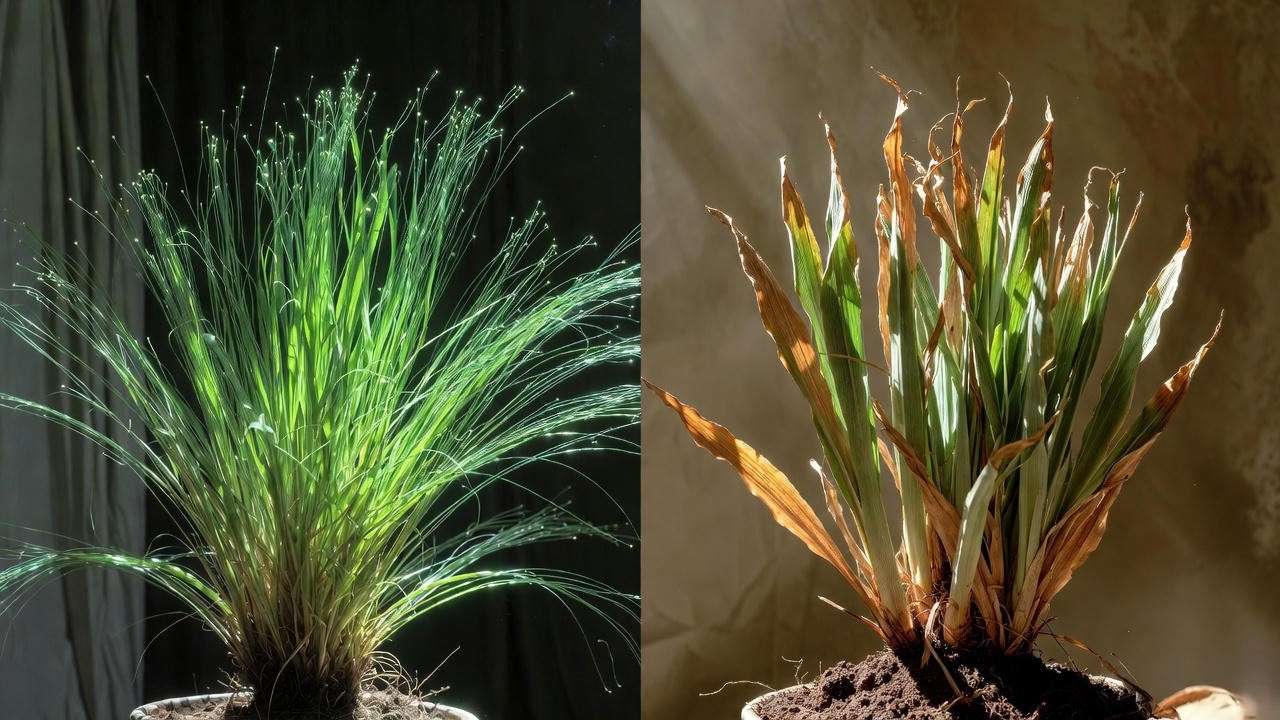 Fiber optic grass brown tips vs healthy – common problems and causes