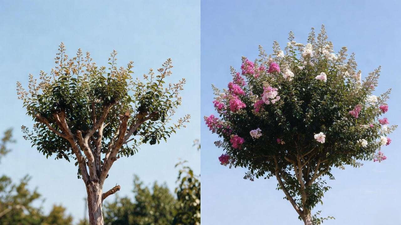 Crape murder topping damage versus proper natural pruning on crape myrtle