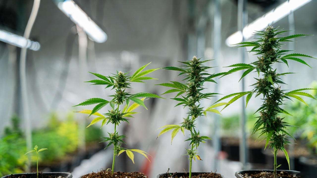 Cannabis plant growth stages timeline from seedling to harvest in indoor pots