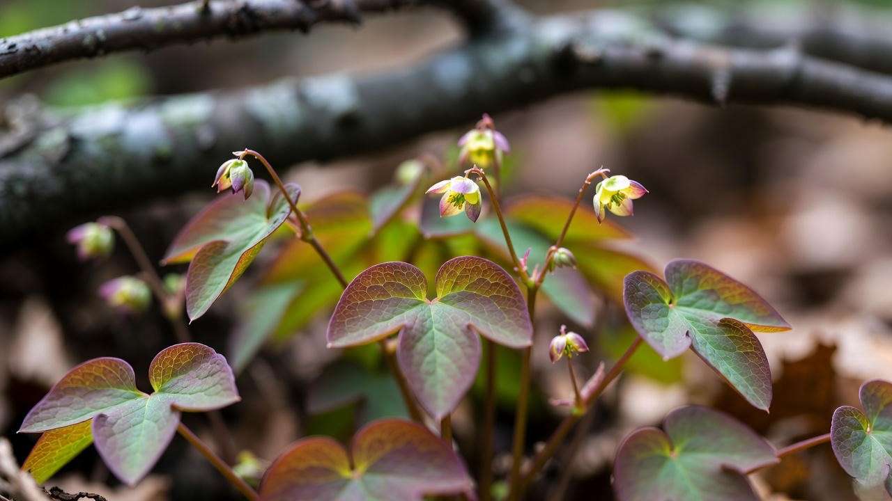 Epimedium barrenwort thriving in deep dry shade with spring flowers and semi-evergreen foliage