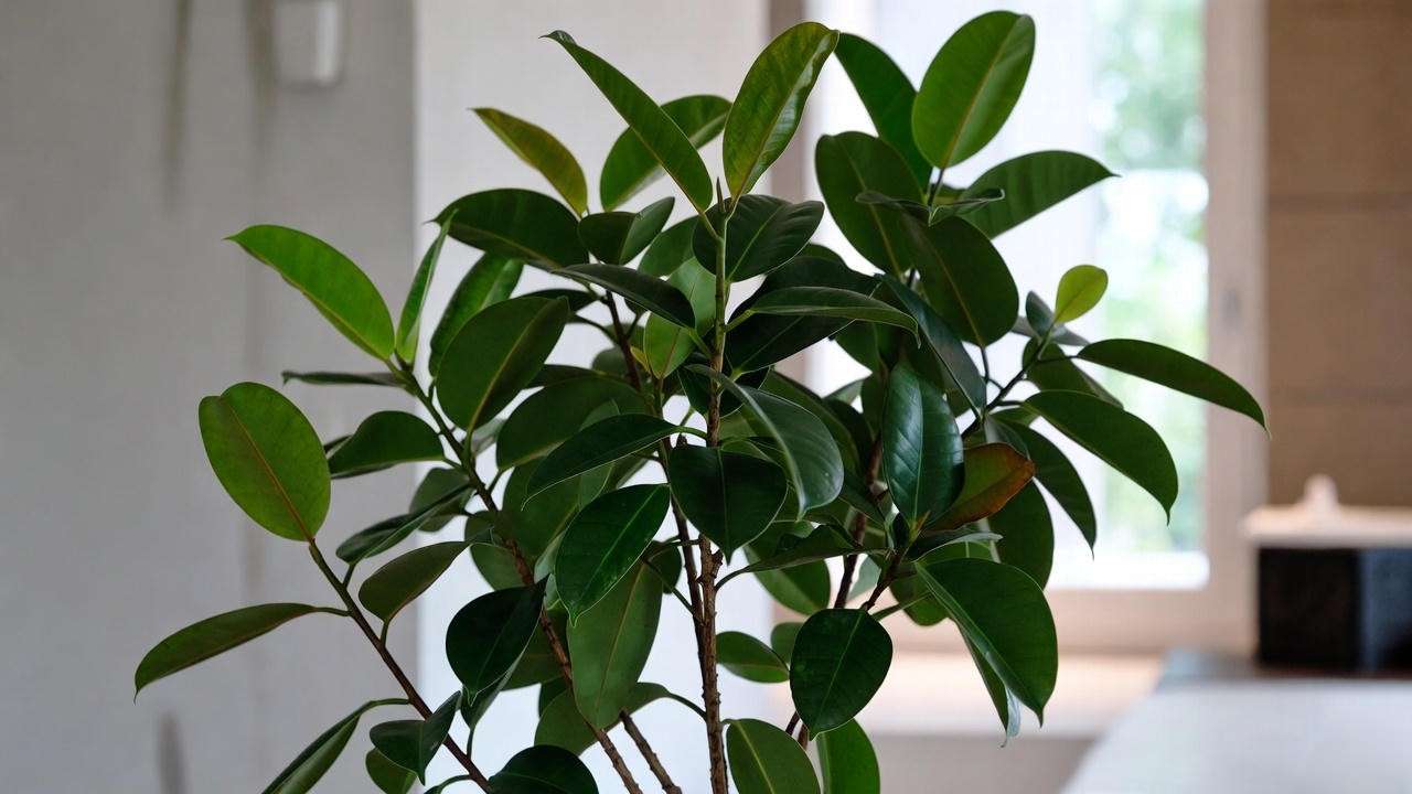 Bushy, healthy rubber plant after successful propagation and pruning for fuller growth