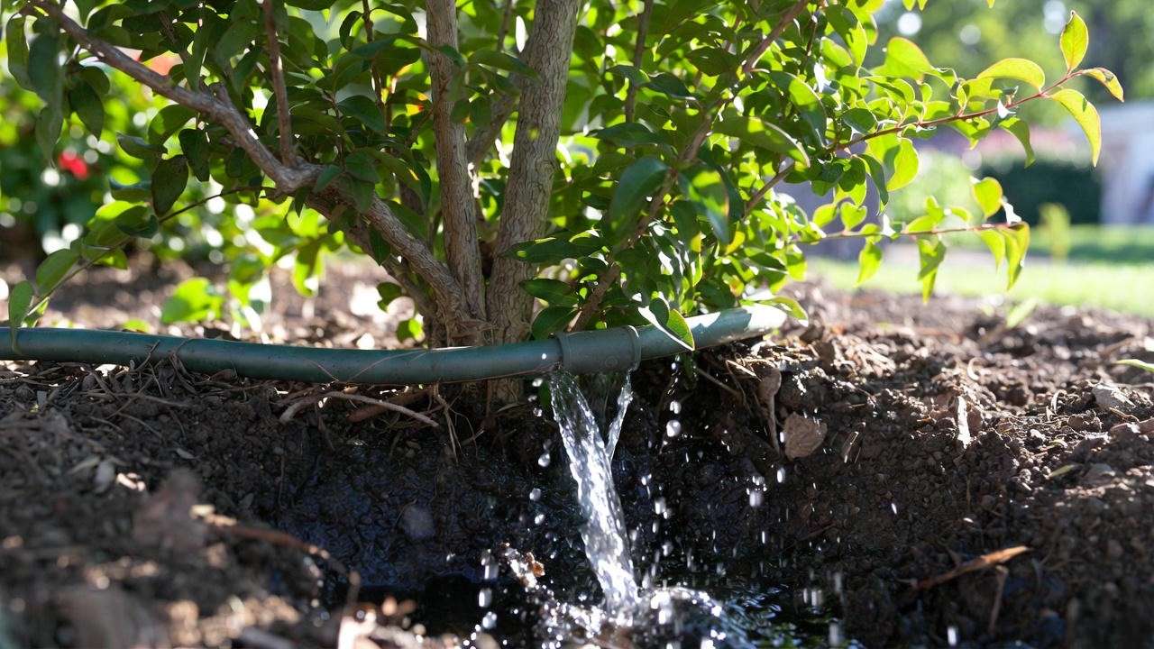 Deep root watering technique for newly planted crape myrtle establishment