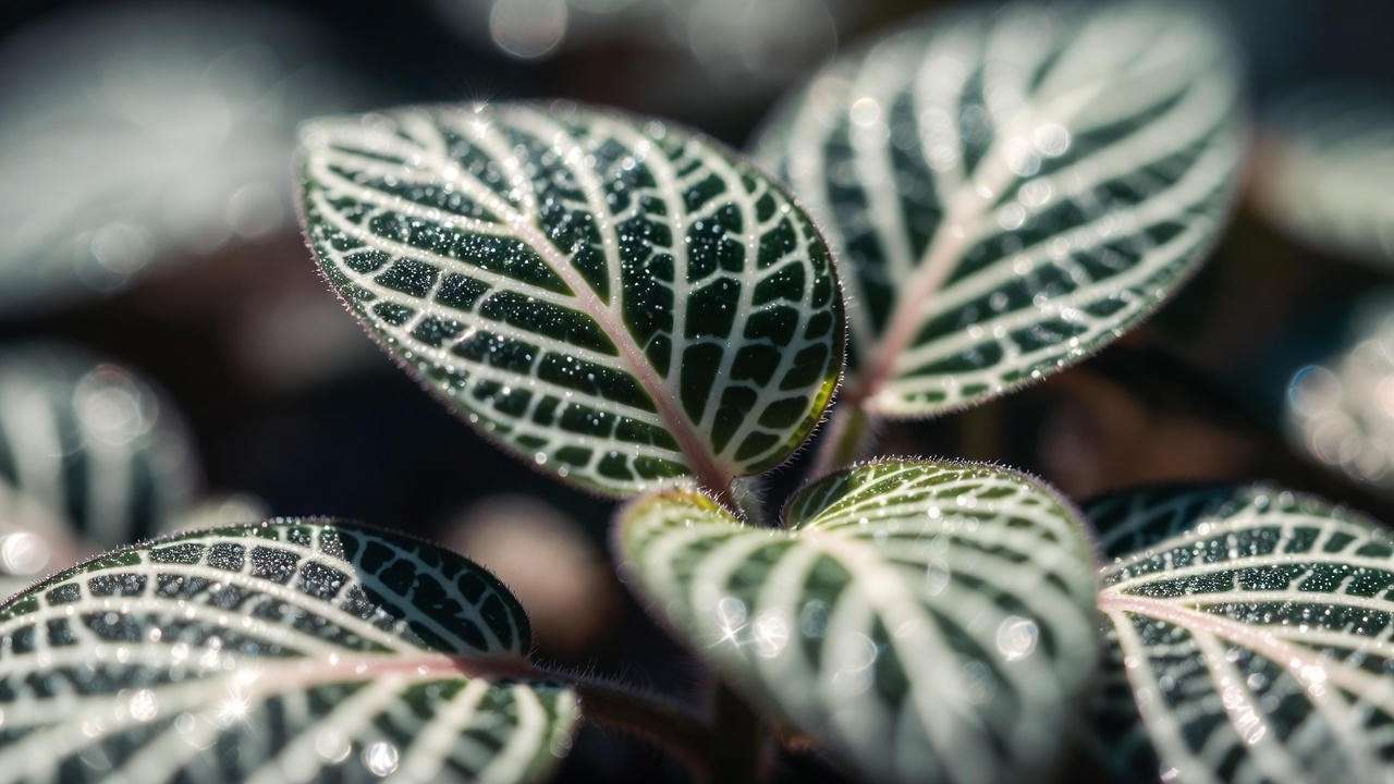 Dwarf Fittonia Mini White nerve plant close-up with white veins
