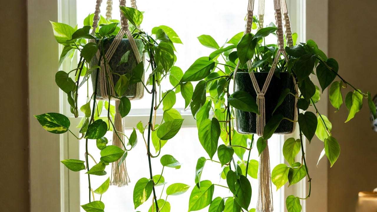 Trailing Heart Leaf Philodendron and Golden Pothos – easy-care hanging housewarming plants