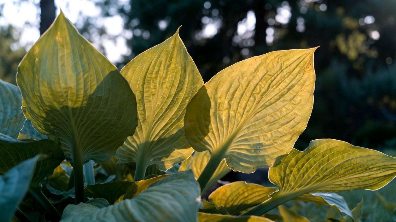 Fire Island hosta thriving in morning sun with perfect golden glow